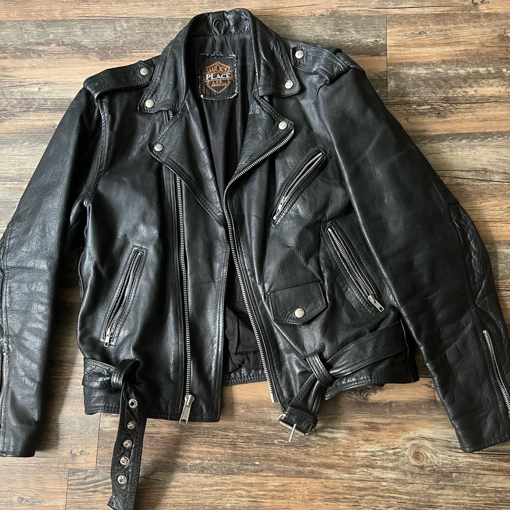 Vtg leather biker moto jacket m